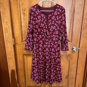 Betabrand Burgundy Floral Long Sleeve Dress